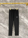 Men's Quick‑Dry Drawstring Casual Pants Horse Embroidery Elastic Waist Trousers With Zipper Pockets