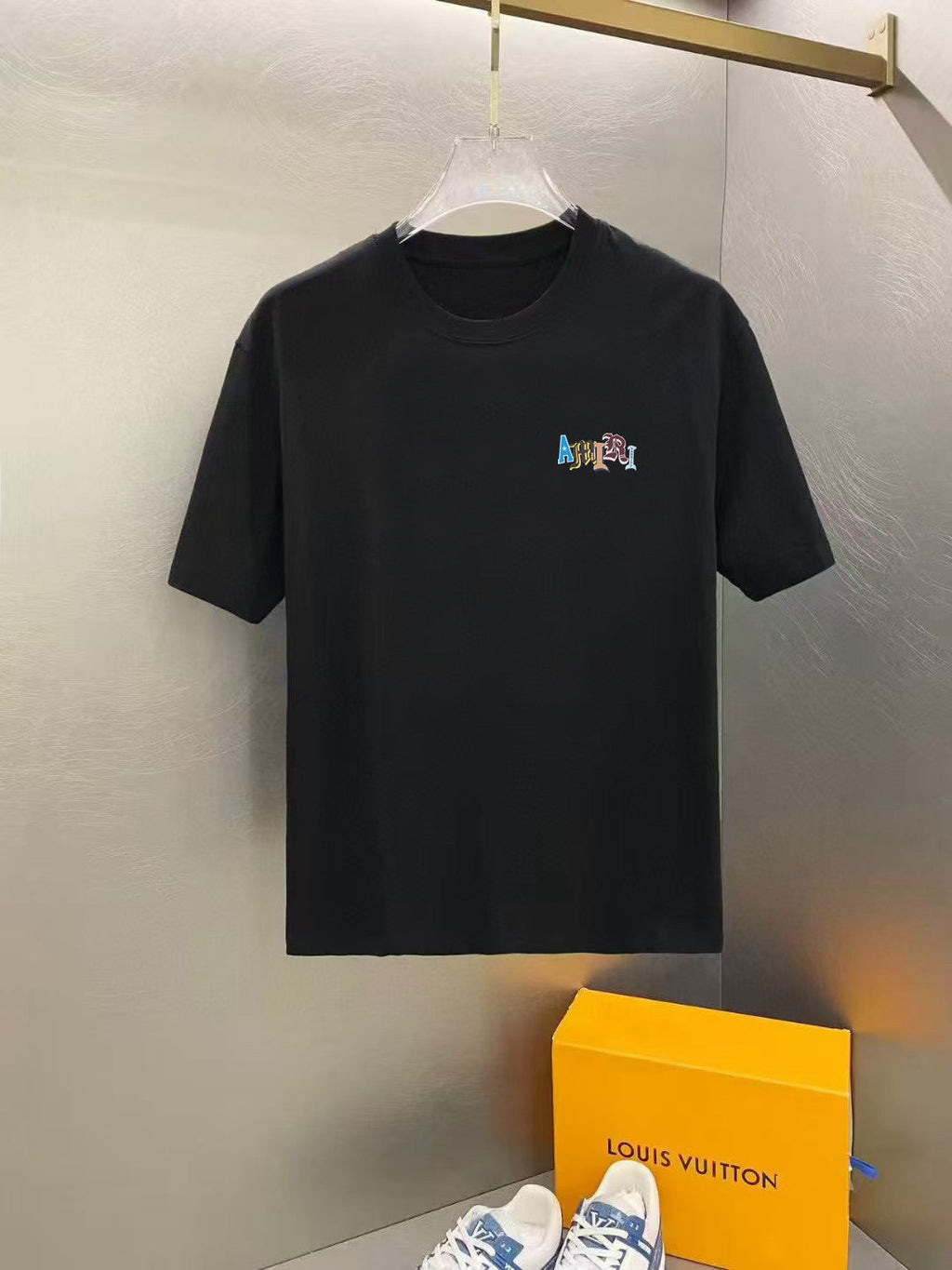 Amiri Gothic Style Letter Chest Graphic Crew‑Neck Short‑Sleeve T‑Shirt