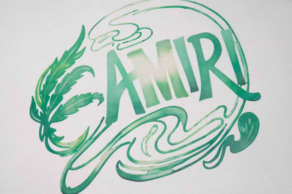 Amiri Green Swirl Graphic Crew‑Neck Short‑Sleeve T‑Shirt