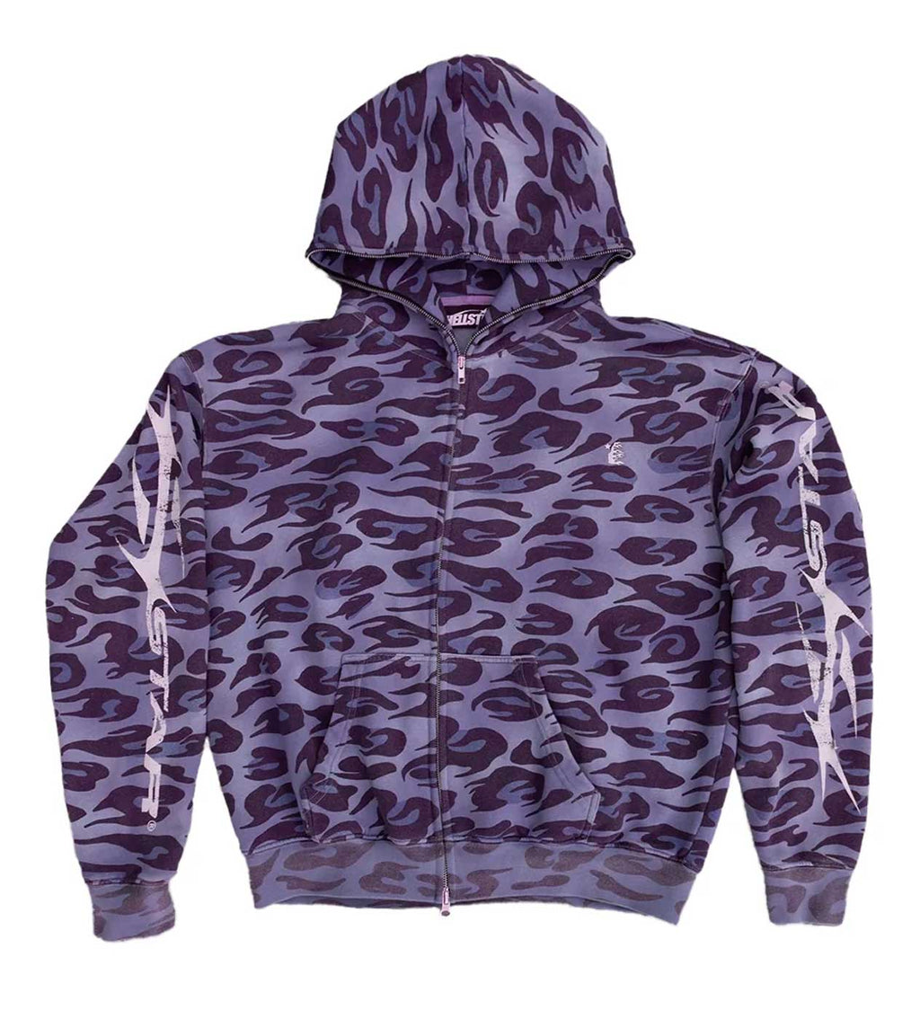 Hellstar Cheetah Zip Up Hoodie Purple