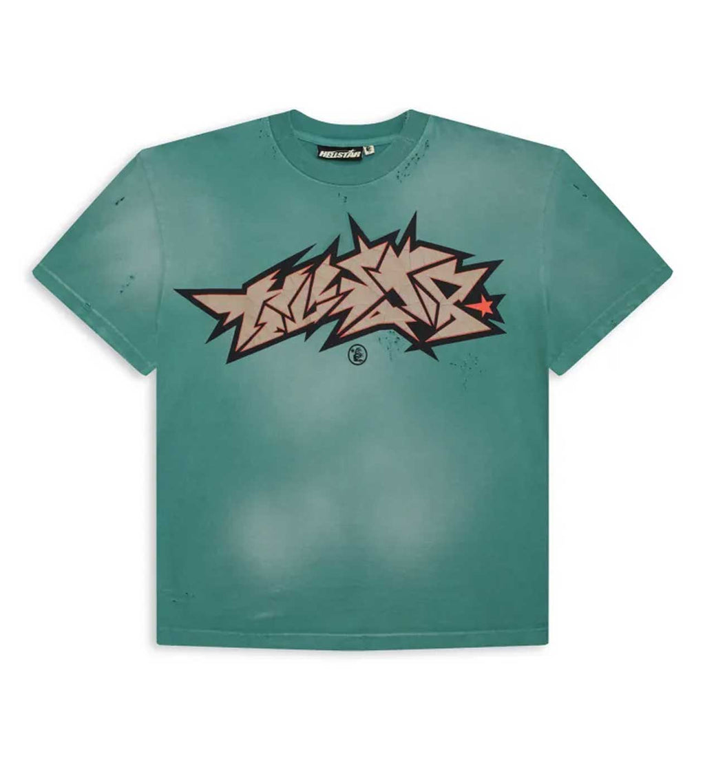 Hellstar Cracked Logo Distress Tee Green