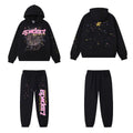 SP5DER Web Graphic Pullover Hoodie and Sweatpants Matching Set - Black / Pink